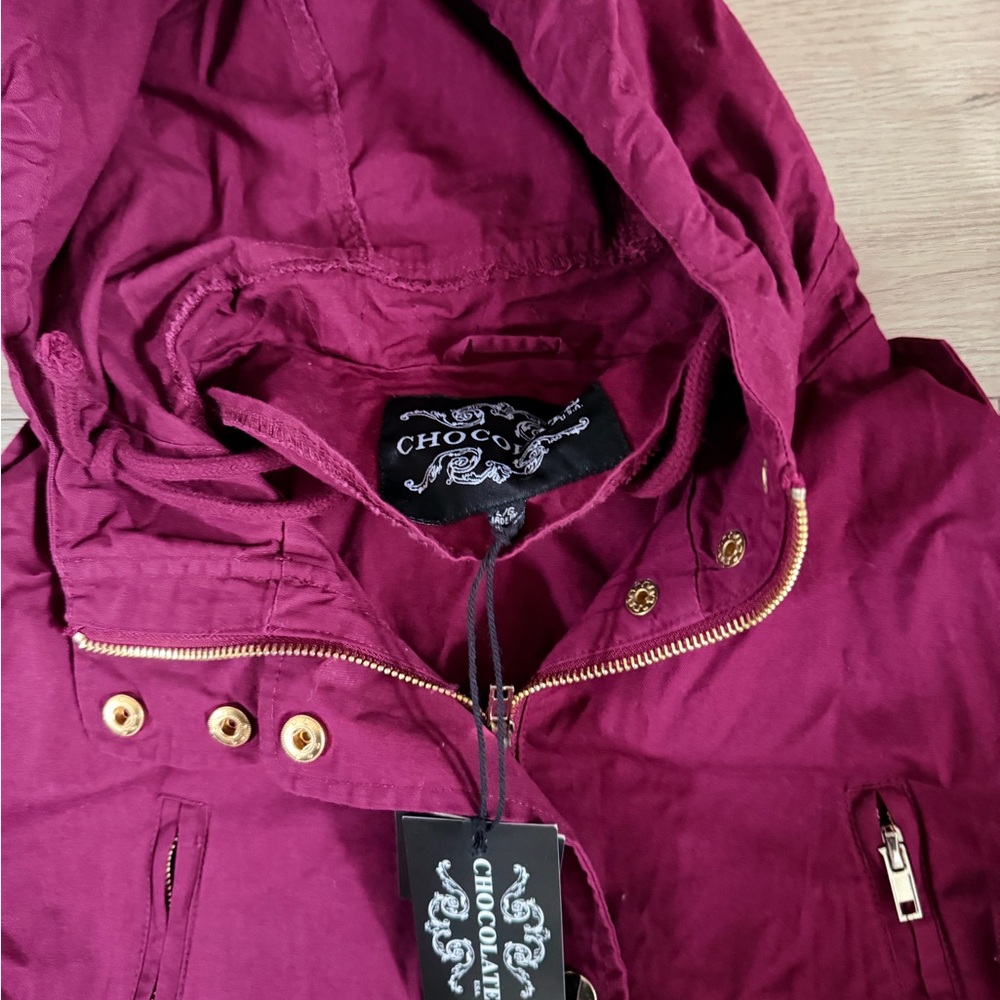Chocolate Women's Hooded Utility Jacket in Wine - Picture 4 of 6